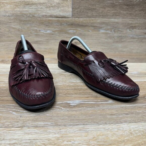 Santoni Kiltie Burgundy Leather Tassel Mocassin Loafers Men\'s Size 10.5 main image 4